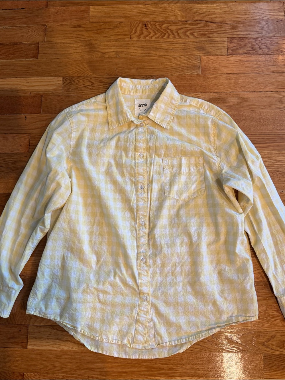 Aerie Yellow Gingham Button Down Long Sleeve Shirt M